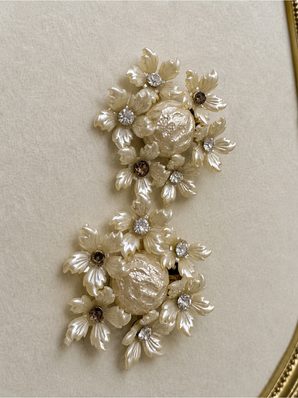 Vintage Ivory Floral Clip-On Earrings Rhinestone Wedding Cottagecore Jewelry